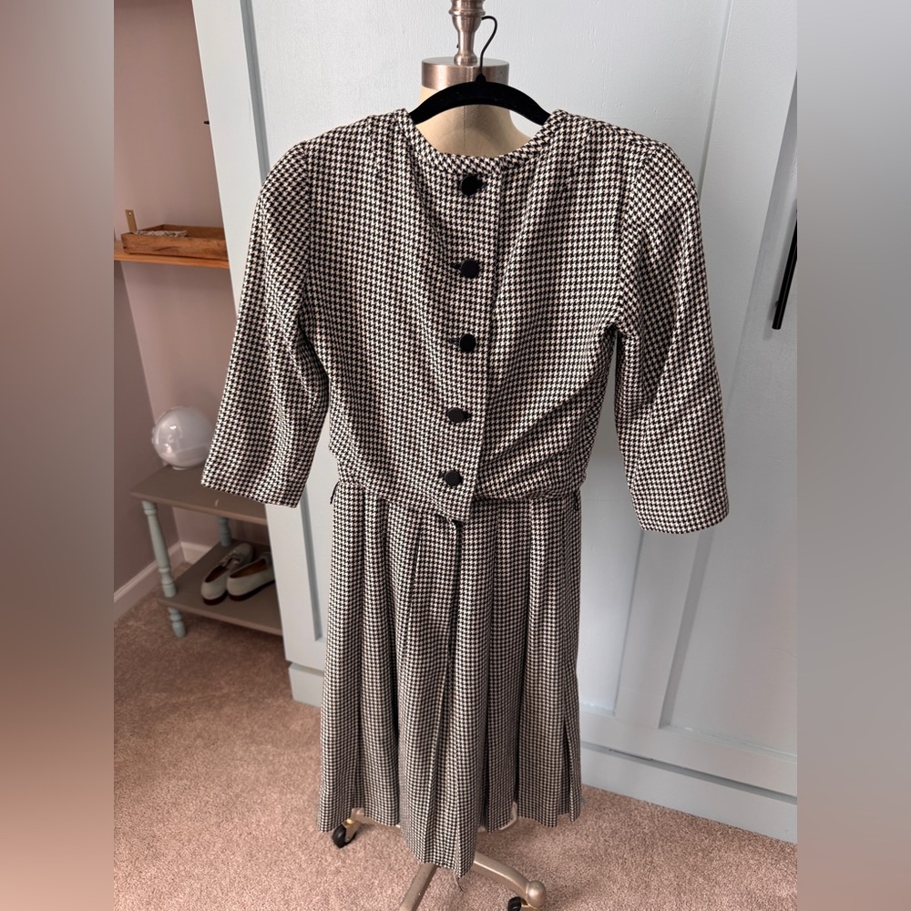 Leslie Fay Black and White Checkered Long Sleeve Dress